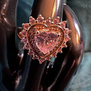 Pink CZ heart gold tone  cocktail ring sz 6.5 HSN